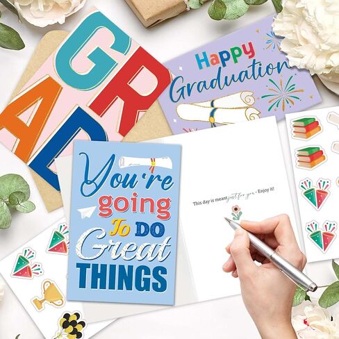 Pack of 24 Happy Graduation Cards with Envelopes for Teens Teenagers, 6 Inspirational Congratulations Card for High School College Graduates, Message Inside, 4x6in in Saudi Arabia