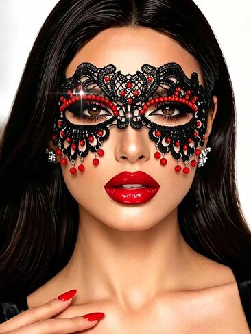 Masquerade Mask for Women Black Masks Crystal Lace Mask Halloween Eye Mask for Costume Party in Saudi Arabia