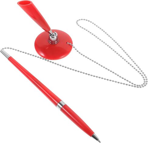 Healeved Desk Fixed Pen with Chain, Red Multi-function Ballpoint Signature Pen for Office Business Counter, Wear-resistant Desktop Writing Instrument for Bank and Hotel Reception in Kuwait