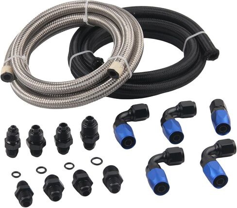 AN6 Power Steering Hose Fitting Kit for GM LS Swap LS1 LS3, Return to Reservoir Hose Kit, Fit for Ford Mustang II Rack & Pinion 1974-1977, Nylon & Stainless Braided Line in Saudi Arabia