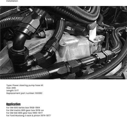 AN6 Power Steering Hose Fitting Kit for GM LS Swap LS1 LS3, Return to Reservoir Hose Kit, Fit for Ford Mustang II Rack & Pinion 1974-1977, Nylon & Stainless Braided Line in Saudi Arabia