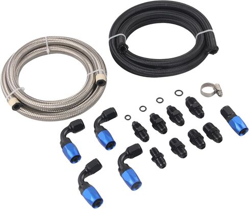 AN6 Power Steering Hose Fitting Kit for GM LS Swap LS1 LS3, Return to Reservoir Hose Kit, Fit for Ford Mustang II Rack & Pinion 1974-1977, Nylon & Stainless Braided Line in Saudi Arabia