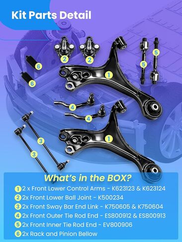 12Pcs Front Lower Control Arm Suspension Kit for Honda 2013-2015 Civic – Control Arm Tie Rods Sway Bar Link Replaces OE# K623123 K623124 K500234 K750604 K750605 ES800912 ES800913 EV800906 in Saudi Arabia