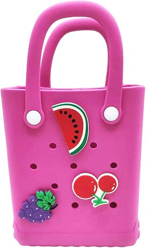 Small Rubber Beach Bag Simple Modern Waterproof Mini Eva Tote Pool Bag With Holes and Crossbody Strap For Women (BLACK) in Saudi Arabia