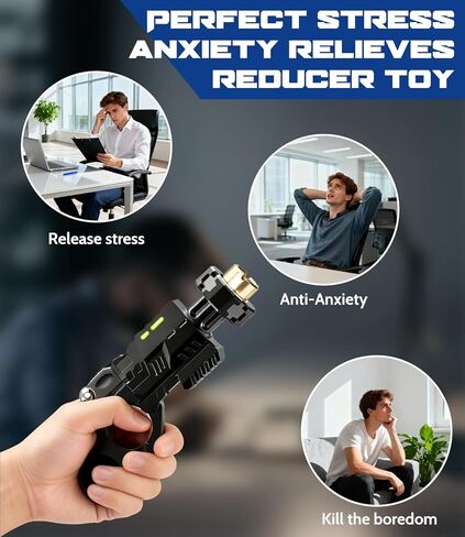 ATESSON Metal Fidget Gun Toy with Shooting and Spinning Gameplay Finger Fidget Toys Adults for EDC ADHD Focus Anxiety Stress Relief Boredom Office Executive Desk Fidget Toy in Saudi Arabia