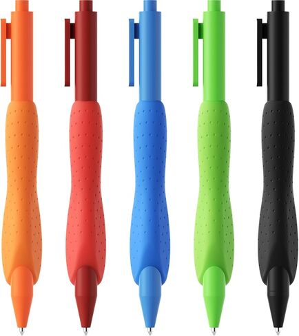 ELETIUO 5-Pack Ergonomic Ballpoint Pens,1mm Medium Point Black Ink Retractable Pen with Anti-Slip Silicone Grip,Center-of-Gravity Balance Design for Smooth Writing for Office and School Supplies in Kuwait
