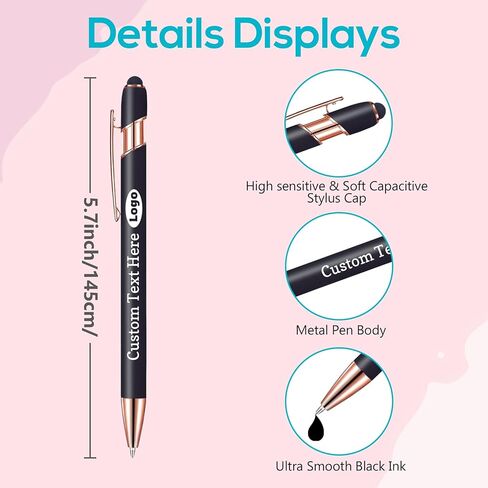 Bulk Custom Pens with Name Logo, 6-1000 PCS Personalized Black Blue Ink Pen,Engraved Metal Ballpoint with Stylus,Customized Pens for Business Event Party Item, Funny Office Coworker Nurse Teacher Gift in Saudi Arabia