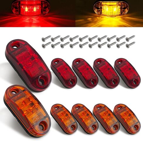 10 قطع مصابيح LED للمقطورة، مصابيح إشارة جانبية أمامية وخلفية، 2 مصباح مؤشر LED للتخليص باللون الأحمر الكهرماني، مصباح تحديد مثبت على سطح بيضاوي مقاوم للماء لشاحنة قارب RV 12 فولت (أصفر) in Kuwait