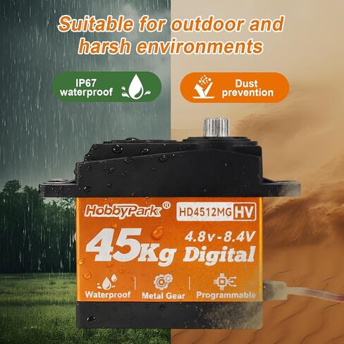 HobbyPark مؤازرة توجيه RC بعزم دوران عالي مقاوم للماء 45 كجم حجم قياسي HV جميع التروس المعدنية 4.8-8.4 فولت لسيارة RC الزاحفة والشاحنة والعربات التي تجرها الدواب زاوية التحكم 180 درجة روبوتية قابلة للبرمجة in Kuwait