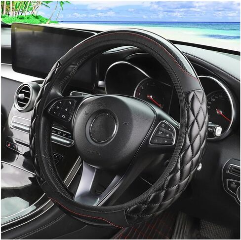 Car Steering Wheel Cover, Carbon Fiber Anti-Slip Leather Elastic Stretch Vehicle Steering Wheel Protector, Automotive Interior Protective Accessories, Universal for SUV RV Truck (Black) in Saudi Arabia