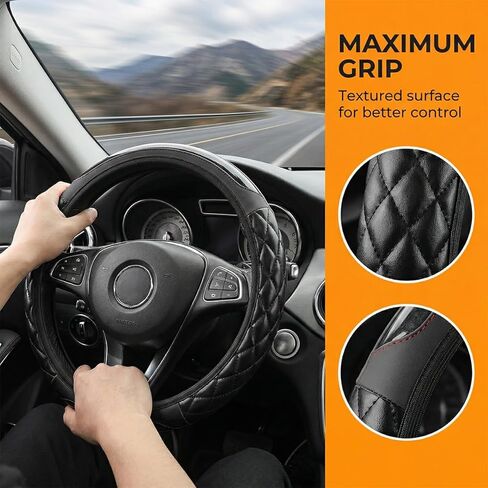Car Steering Wheel Cover, Carbon Fiber Anti-Slip Leather Elastic Stretch Vehicle Steering Wheel Protector, Automotive Interior Protective Accessories, Universal for SUV RV Truck (Black) in Saudi Arabia