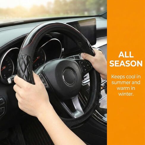 Car Steering Wheel Cover, Carbon Fiber Anti-Slip Leather Elastic Stretch Vehicle Steering Wheel Protector, Automotive Interior Protective Accessories, Universal for SUV RV Truck (Black) in Saudi Arabia