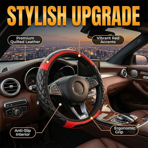 Car Steering Wheel Cover, Carbon Fiber Anti-Slip Leather Elastic Stretch Vehicle Steering Wheel Protector, Automotive Interior Protective Accessories, Universal for SUV RV Truck (Black) in Saudi Arabia