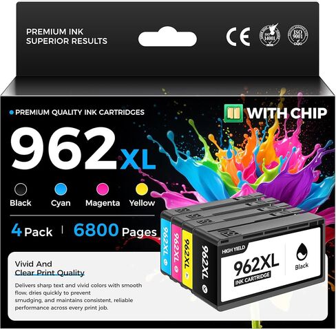 962XL Ink Cartridges Combo 4-Pack High Yield Replacement for HP 962XL 962 Ink Compatible with OfficeJet 9012 Pro 9010 9014 9015e 9016 9018 9019 9020 9022 9025 9028e Printer Black Cyan Magenta Yellow in Kuwait