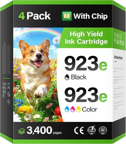 923 923e Ink Cartridges with chip 4-Pack High Yield Replacement for HP 923 923e 923XL Ink Compatible for HP OfficeJet Pro 8135e 8138e 8139e 8122e 8120 8123 8130 8133 Printers Black Cyan Magenta Yellow in Saudi Arabia