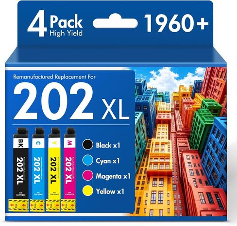 Remanufactured Replacement for 202XL WF-2860 Ink Cartridges Multipack for Epson Printer Workforce WF-2860 WF 2860 Expression Home XP-5100 (4 Pack B/C/M/Y) in Saudi Arabia