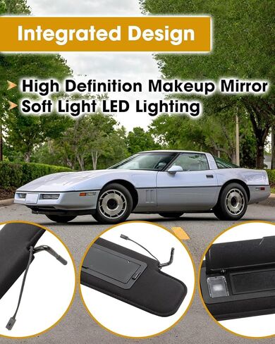 Set of 2 Sun Visor with Vanity Mirror & LED Light Fit for Chevrolet C4 Corvette 1984-1996 Replace 12459827 14081826, Driver Side and Passenger Side in Saudi Arabia