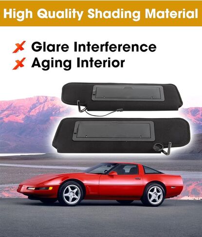 Set of 2 Sun Visor with Vanity Mirror & LED Light Fit for Chevrolet C4 Corvette 1984-1996 Replace 12459827 14081826, Driver Side and Passenger Side in Saudi Arabia