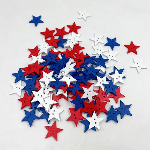 150Pcs 4th of July Patriotic Star Buttons, Red White and Blue Star Wooden Buttons for Independence Day Party Decoration, DIY Craft Sewing Clothes in Saudi Arabia