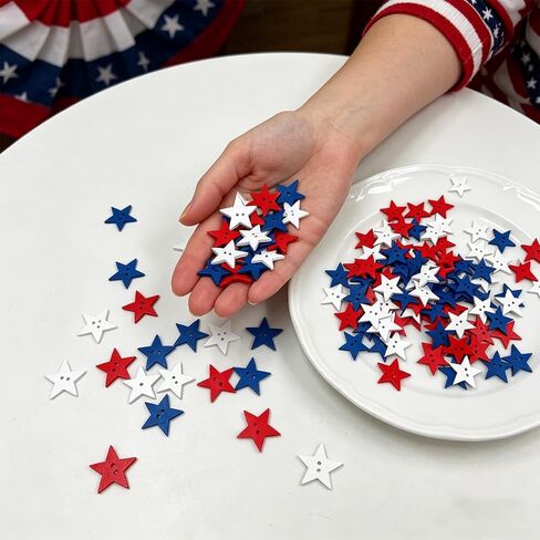 150Pcs 4th of July Patriotic Star Buttons, Red White and Blue Star Wooden Buttons for Independence Day Party Decoration, DIY Craft Sewing Clothes in Saudi Arabia