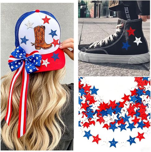 150Pcs 4th of July Patriotic Star Buttons, Red White and Blue Star Wooden Buttons for Independence Day Party Decoration, DIY Craft Sewing Clothes in Saudi Arabia