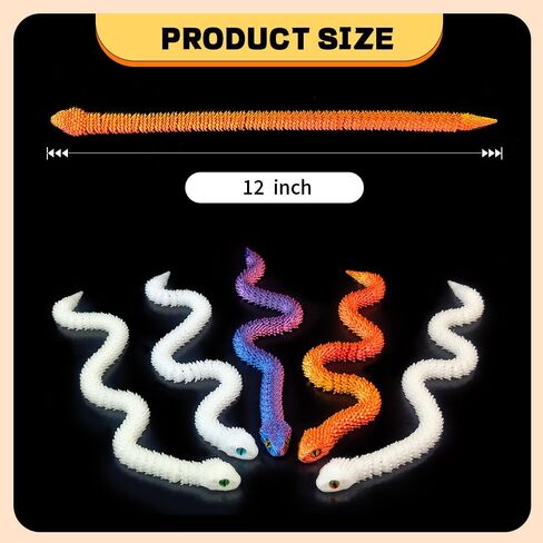 5PCS 12-Inch 3D Printed Snake Fidget Toys, Articulated Snakes, Glow in The Dark, Desk Decor, Shelf Display, Stress Relief, Family Play, Easter Basket Stuffers, Party Favor, Gifts for Kids & Adults in Saudi Arabia