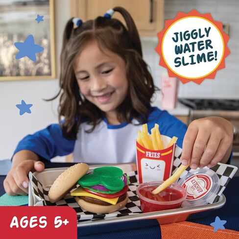 Foodie Fidget Squishy Burger Basket Big 19 Piece Sensory Toy Set with Slime, Buns, Stretchy Food Pieces, Calming Quiet Toys for Kids Ages 5+ in Kuwait