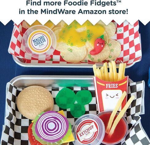 Foodie Fidget Squishy Burger Basket Big 19 Piece Sensory Toy Set with Slime, Buns, Stretchy Food Pieces, Calming Quiet Toys for Kids Ages 5+ in Kuwait