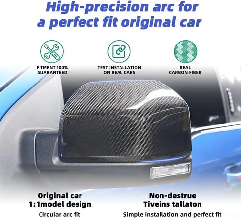 Real Carbon Fiber Rearview Mirror Cover for Ford F150 2015-2020 Side Mirror Cover Trim Replacement Ford F150 Accessories Full Mirror Cap Textured Black in Kuwait