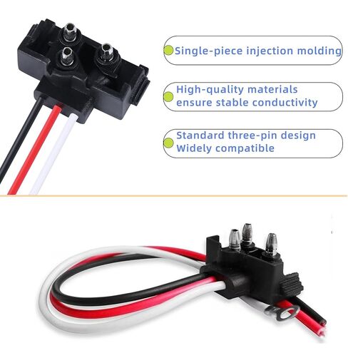6PCS 18AWG 300mm/11.8in 3 Wires Trailer Light Connector Truck Trailer Molded 3 Prong Pin Pigtail Harness Plug Right Angle for Stop Turn Tail Brake Backup Light Gytovvvz in Saudi Arabia