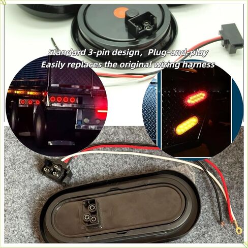 6PCS 18AWG 300mm/11.8in 3 Wires Trailer Light Connector Truck Trailer Molded 3 Prong Pin Pigtail Harness Plug Right Angle for Stop Turn Tail Brake Backup Light Gytovvvz in Saudi Arabia