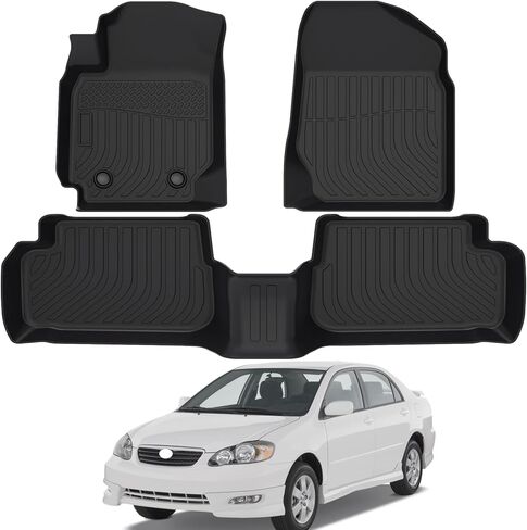 All Weather Rubber Car Floor Mats Compatible with 2003-2008 Toyota Corolla, 3D, Raised Edges, Full Set Includes 1st and 2nd Rows Maximum Coverage, Laser Measured, Non Slip, Corolla Accessories in Saudi Arabia