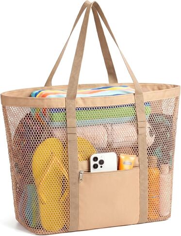 Women's Mesh Beach Bag, Stylish Beach Tote for Swimming, Travel & Vacation Essentials, Lightweight Design for Poolside in Saudi Arabia