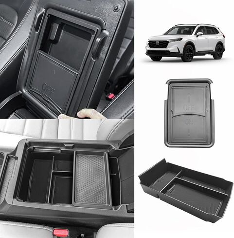 Muslogy Center Console Organizer Compatible with 2023 2024 2025 2026 Honda CRV & CRV Hybrid Tray & Armrest Hidden Storage Compartment 2PCS Set(Console Tray+Hidden Organizer) in Kuwait