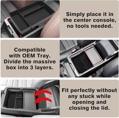 Muslogy Center Console Organizer Compatible with 2023 2024 2025 2026 Honda CRV & CRV Hybrid Tray & Armrest Hidden Storage Compartment 2PCS Set(Console Tray+Hidden Organizer) in Kuwait