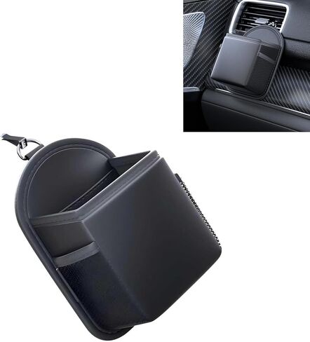 Car Air Vent Storage Bag, Napa Leather Vent Organizer Pouch, Large Capacity Car Air Conditioner Storage Organizer, Universal Organizing Bag for ID Cards Glasses Phones Keys (Black) in Saudi Arabia