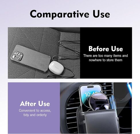 Car Air Vent Storage Bag, Napa Leather Vent Organizer Pouch, Large Capacity Car Air Conditioner Storage Organizer, Universal Organizing Bag for ID Cards Glasses Phones Keys (Black) in Saudi Arabia