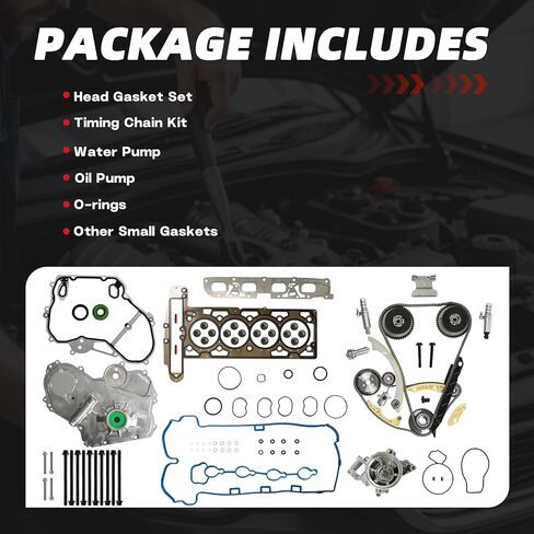 Head Gasket Set Timing Chain Kit With Cam Phaser VVT Solenoid Water Oil Pump Fit For Chevy Equinox Malibu Buick Lacrosse Regal Verano Gmc Terrain 2.4 2.2L 2011-2017 in Saudi Arabia