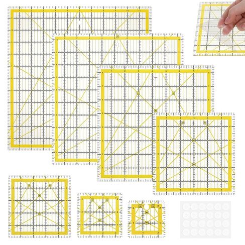 7 Pieces Quilting Rulers Templates, 2.5",3.5", 5",6", 8.5", 10.5",12" Square Sewing Ruler Fabric Cutting Rulers Acrylic Quilters Ruler with Non-Slip Pads for Quilting and Sewing in Kuwait