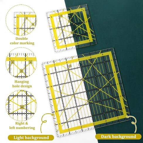 7 Pieces Quilting Rulers Templates, 2.5",3.5", 5",6", 8.5", 10.5",12" Square Sewing Ruler Fabric Cutting Rulers Acrylic Quilters Ruler with Non-Slip Pads for Quilting and Sewing in Kuwait