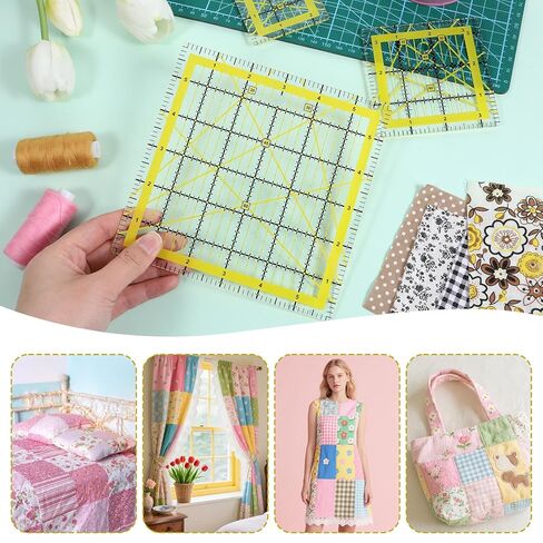 7 Pieces Quilting Rulers Templates, 2.5",3.5", 5",6", 8.5", 10.5",12" Square Sewing Ruler Fabric Cutting Rulers Acrylic Quilters Ruler with Non-Slip Pads for Quilting and Sewing in Kuwait