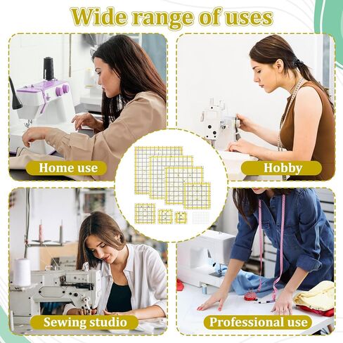 7 Pieces Quilting Rulers Templates, 2.5",3.5", 5",6", 8.5", 10.5",12" Square Sewing Ruler Fabric Cutting Rulers Acrylic Quilters Ruler with Non-Slip Pads for Quilting and Sewing in Kuwait