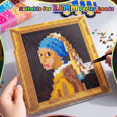 Novabright 11x11 بوصة خرز مصهر كبير جدًا Pegboard من البلاستيك الشفاف 2.6 مم خرز Pegboard، لوحات خرز مربعة لعشاق المشاريع اليدوية الإبداعية المنزلية DIY in Kuwait