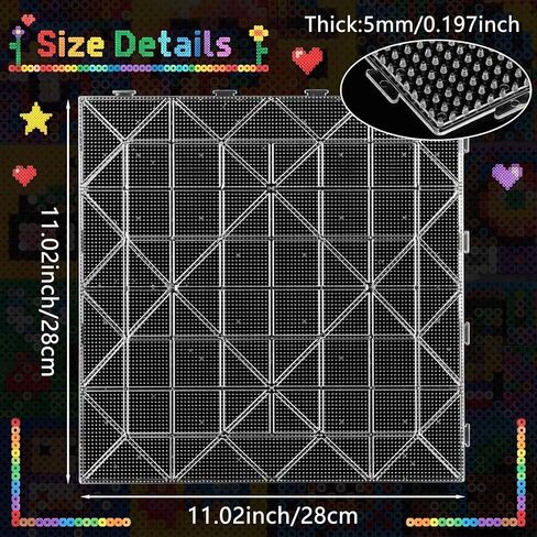 Novabright 11x11 بوصة خرز مصهر كبير جدًا Pegboard من البلاستيك الشفاف 2.6 مم خرز Pegboard، لوحات خرز مربعة لعشاق المشاريع اليدوية الإبداعية المنزلية DIY in Kuwait