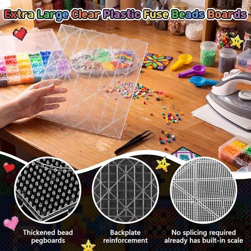 Novabright 11x11 بوصة خرز مصهر كبير جدًا Pegboard من البلاستيك الشفاف 2.6 مم خرز Pegboard، لوحات خرز مربعة لعشاق المشاريع اليدوية الإبداعية المنزلية DIY in Kuwait