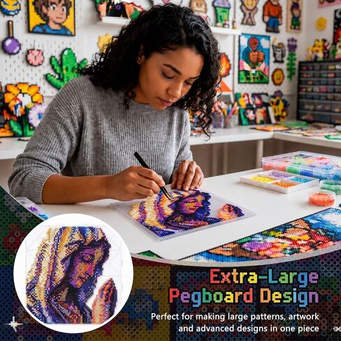 Novabright 11x11 بوصة خرز مصهر كبير جدًا Pegboard من البلاستيك الشفاف 2.6 مم خرز Pegboard، لوحات خرز مربعة لعشاق المشاريع اليدوية الإبداعية المنزلية DIY in Kuwait