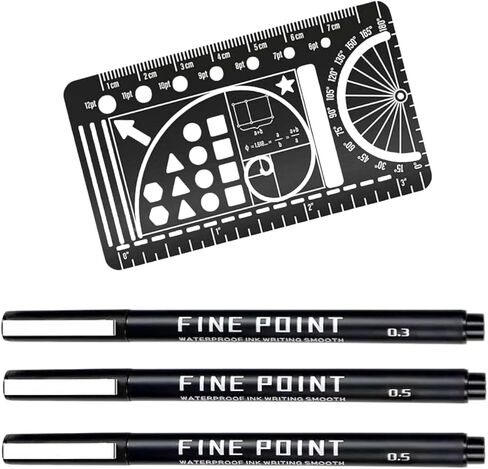 Proket Journal Stencil Set - Stainless Steel Metal Stencil Bookmark with 3 Fineliner Pens Set,Ruler Conversion, Protractor & Golden Ratio-Stencils for Journaling,Bible Study,Sketching & Notes in Kuwait