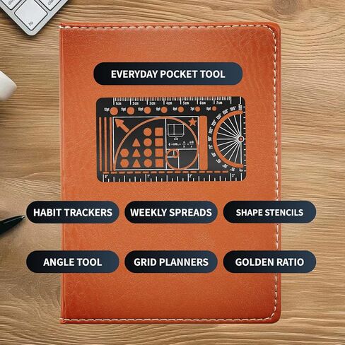 Proket Journal Stencil Set - Stainless Steel Metal Stencil Bookmark with 3 Fineliner Pens Set,Ruler Conversion, Protractor & Golden Ratio-Stencils for Journaling,Bible Study,Sketching & Notes in Kuwait