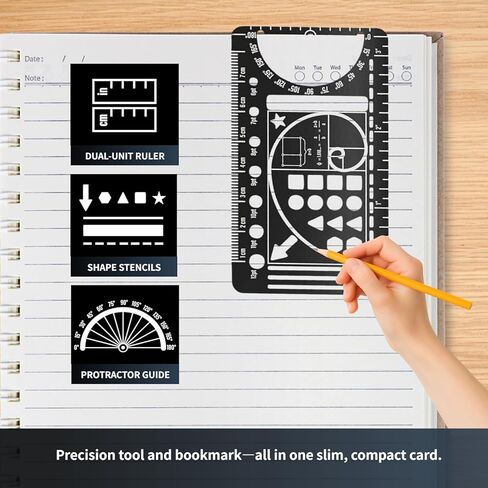 Proket Journal Stencil Set - Stainless Steel Metal Stencil Bookmark with 3 Fineliner Pens Set,Ruler Conversion, Protractor & Golden Ratio-Stencils for Journaling,Bible Study,Sketching & Notes in Kuwait