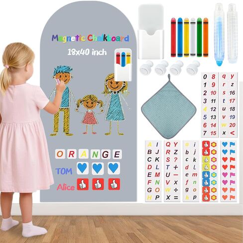 Magnetic Arch Wall Decal for Kids 18x40 Inch,Upgraded Thickened Magnetic Chalkboard for Most Wall,Suitable for Home Decoration Wallpaper and Children's Game Room (Grey, 18" W x 40" H) in Saudi Arabia